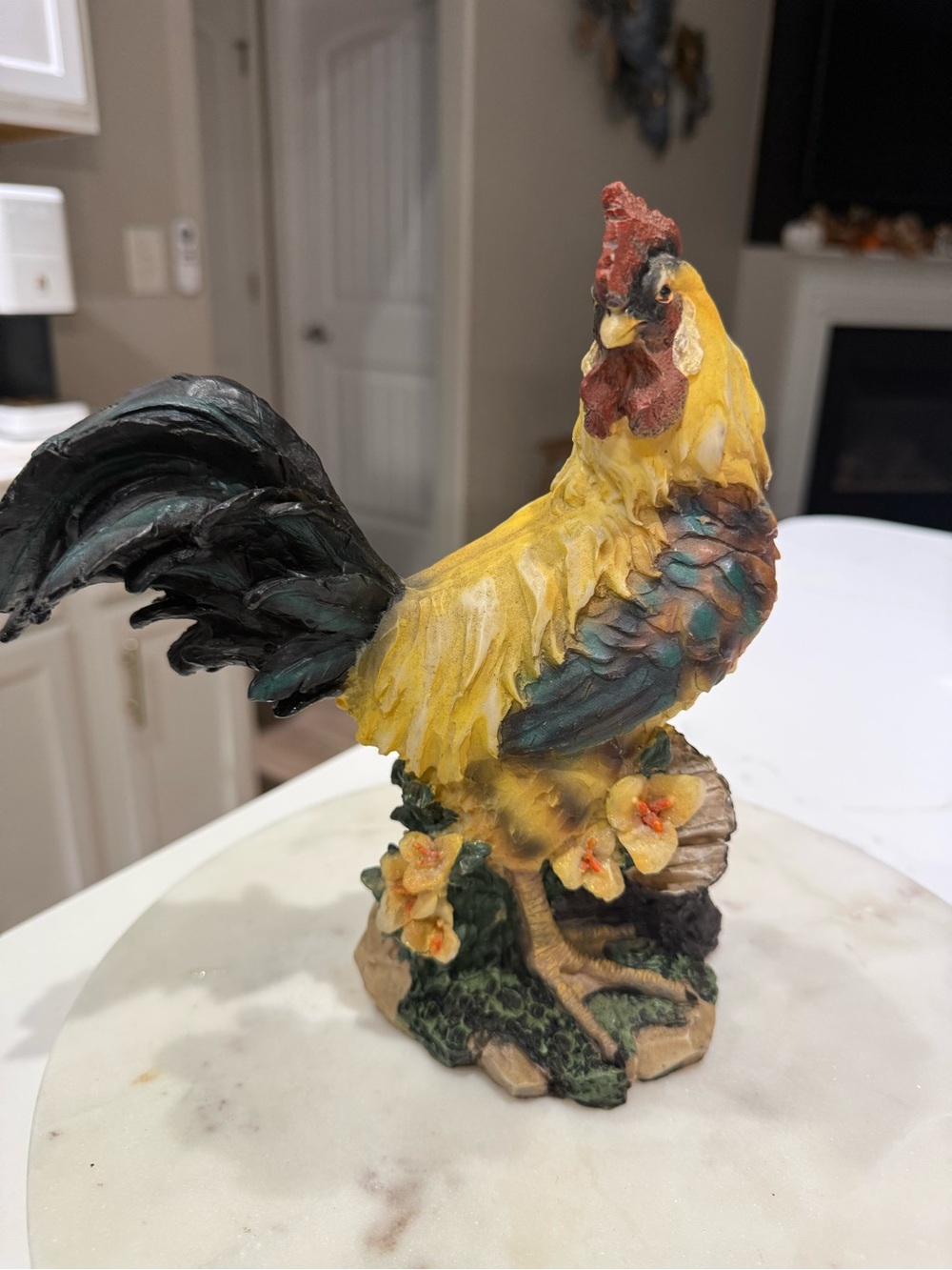 Hand-Painted Rooster Figurine - Yellow